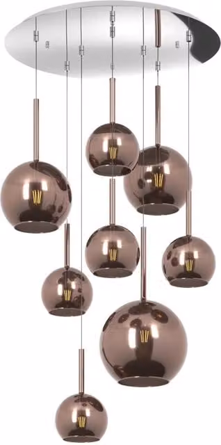 Lampadario Sospeso Contemporaneo Future Top Light in Metallo Cromo e Vetro Mix Rame con 8 Luci E27