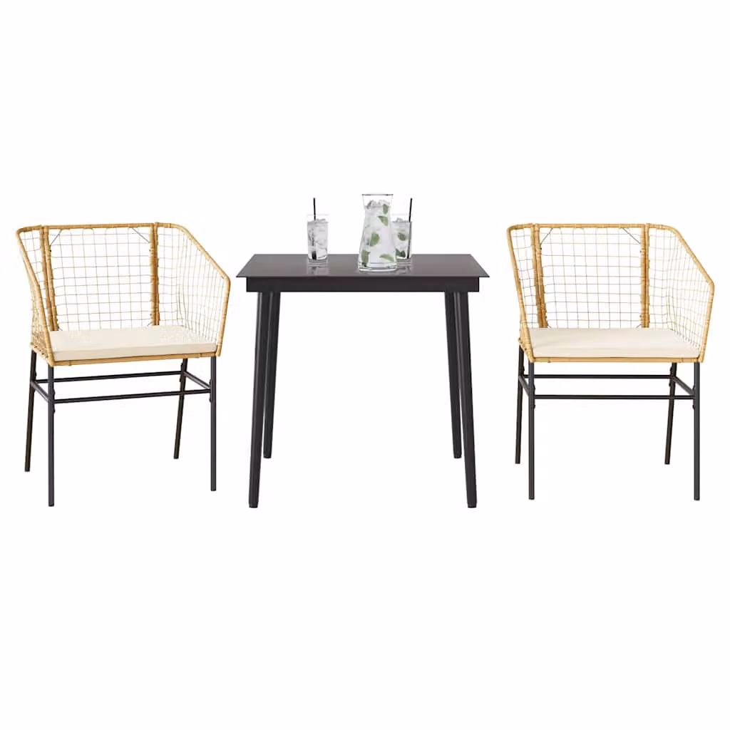 Set da Pranzo da Giardino vidaXL in Polyrattan con Tavolo in Vetro e 3 Sedute con Cuscini