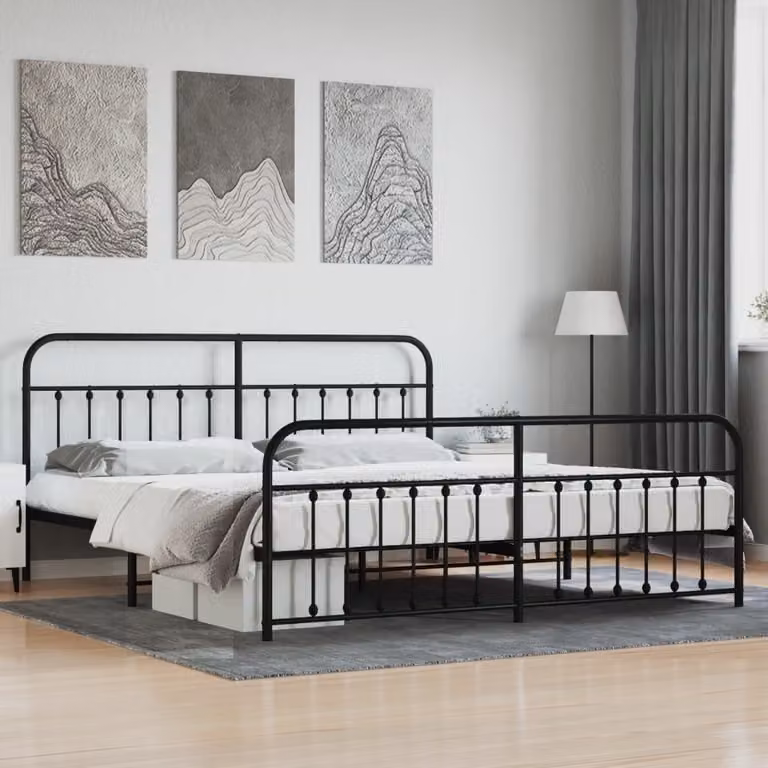 The Living Store Struttura letto con testiera e pediera in metallo nero 193x203 cm