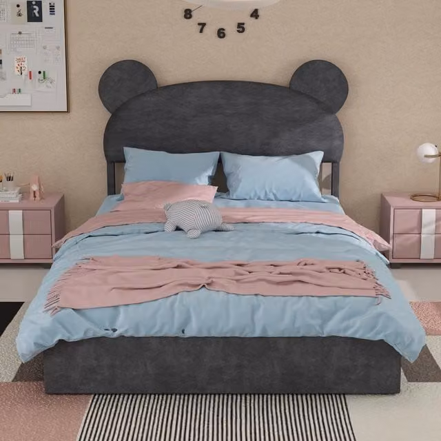 Letto Contenitore Imbottito con Testiera ¨C MINIMAL ¨C Grigio 140x200 cm