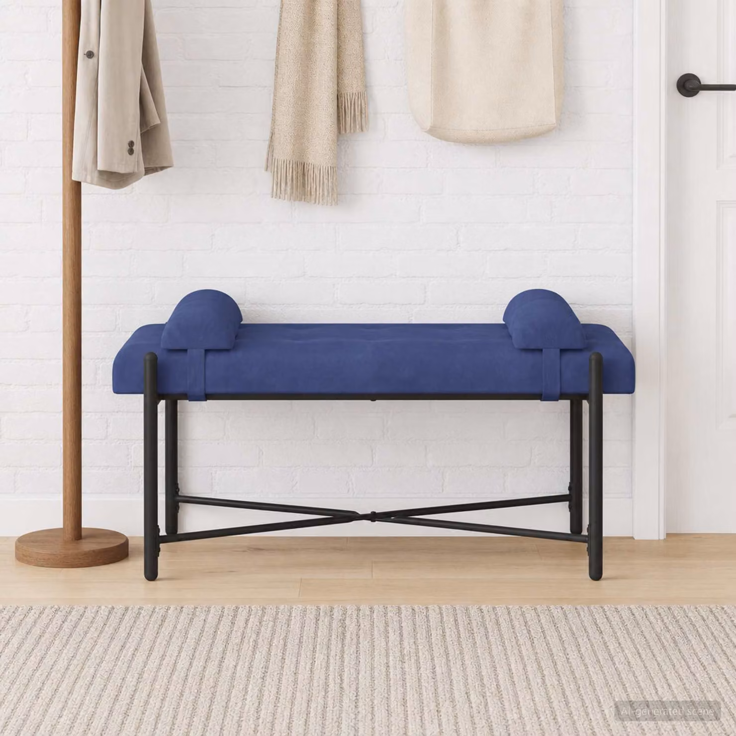 Panchina moderna in velluto blu vidaXL con bottoni e cuscini L/P/H: 110 x 40 x 46 cm