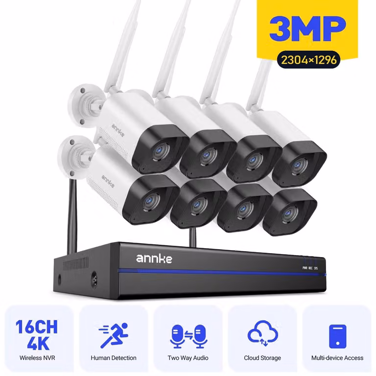 Sistema di sicurezza wireless - Sistema di telecamere Wi-Fi - Kit di telecamere IP - Telecamera di videosorveglianza CCTV - Registratore video in rete (NVR) a 16 canali