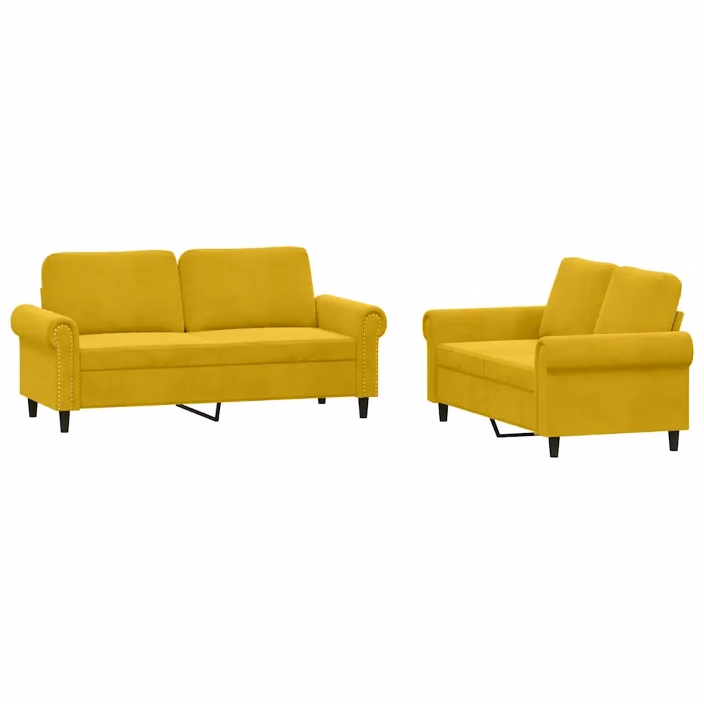 Set di 2 divani vidaXL in velluto giallo con cuscini per soggiorno in stile moderno – 2