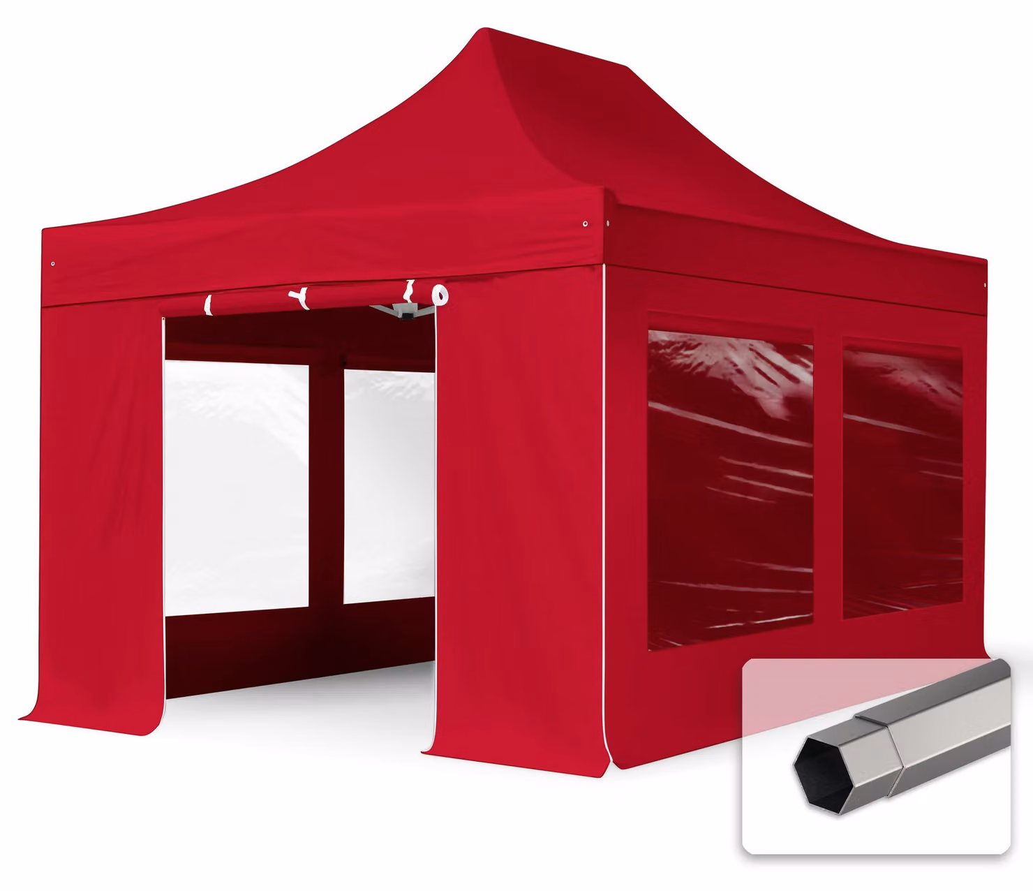 TOOLPORT 3x4,5m gazebo pieghevole con laterali (finestre panoramiche), PREMIUM acciaio, rosso