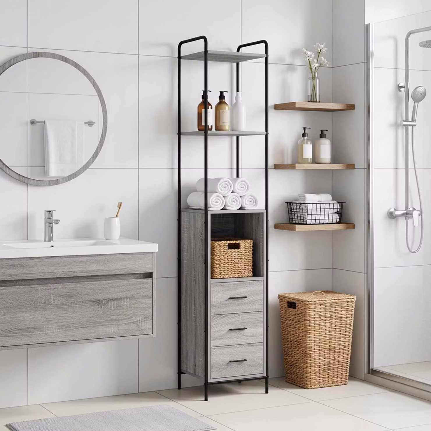 vidaXL Mobile da Bagno Sonoma grigio 40 x 36 x 200,5 cm