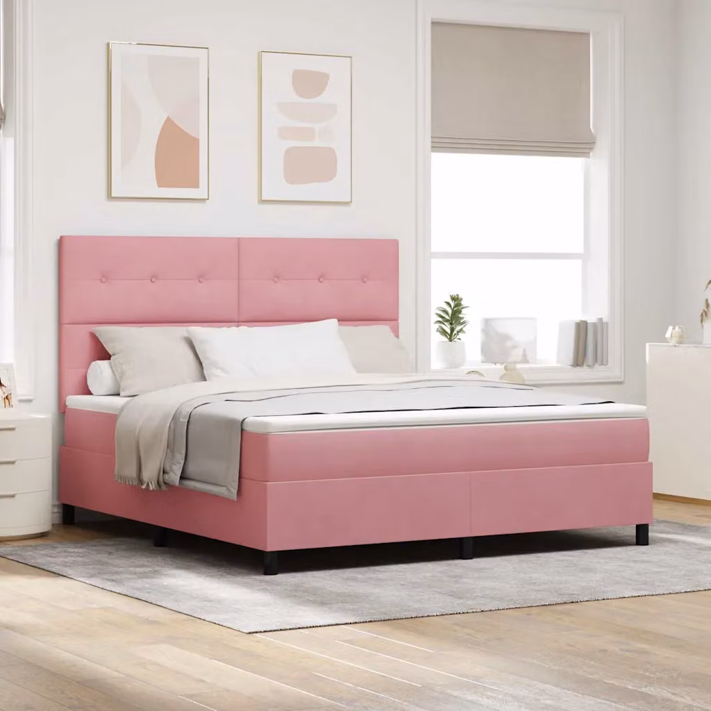Letto a molla con illuminazione LED vidaXL in velluto rosa L: 180 cm, P: 200 cm, H: 203 cm
