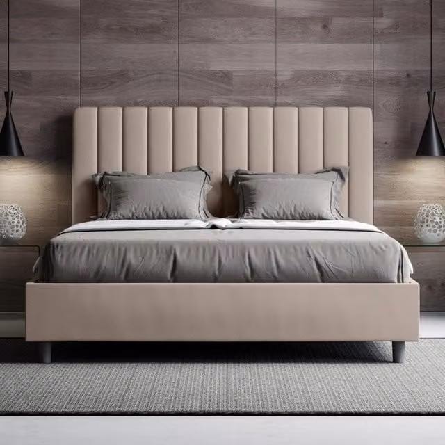 Letto matrimoniale alla francese Agueda Ityhome con contenitore in similpelle beige L 150 cm x P 200 cm