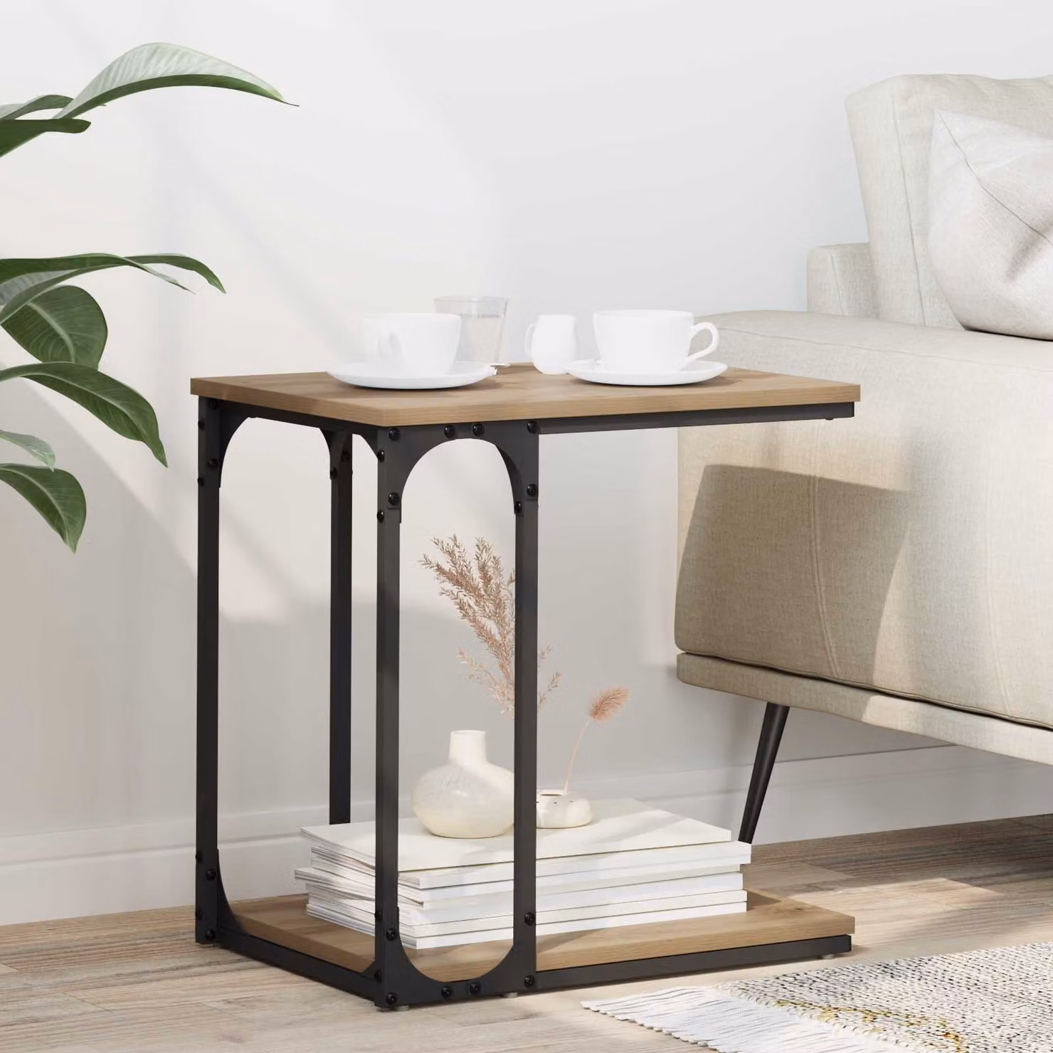 vidaXL Tavolo laterale moderno in legno e metallo marrone L/P/H: 50 x 35 x 52 cm