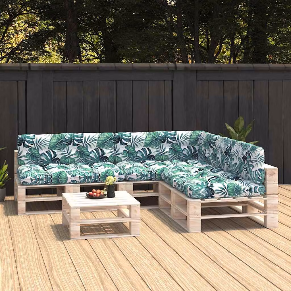 Set di 7 cuscini per divano pallet vidaXL con motivo a foglie, colore verde multicolore, L: 120 cm, P: 80 cm, H: 10 cm