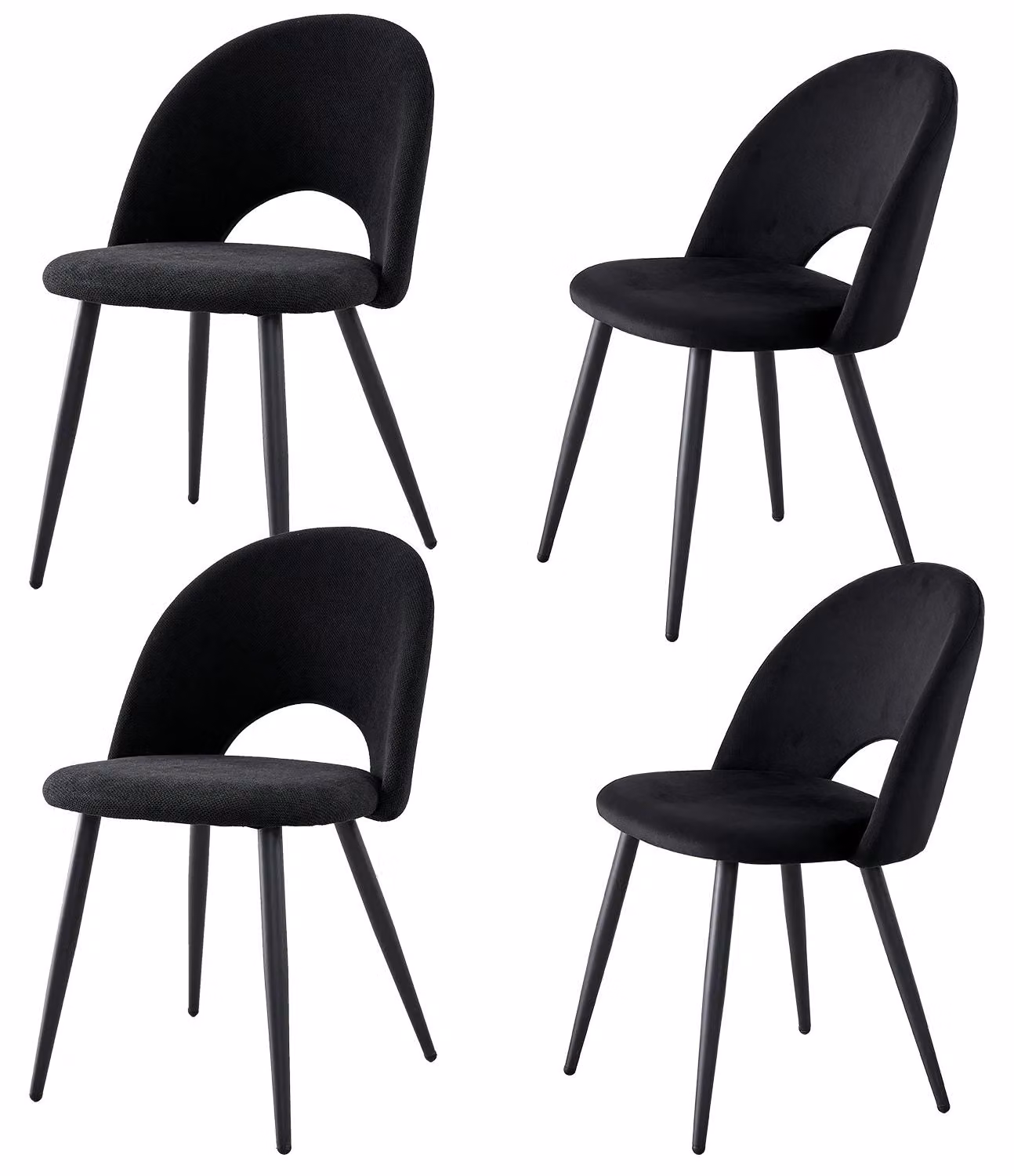 Set di 4 sedie da pranzo - Stile nordico - Imbottitura confortevole - Design traforato - Gambe in metallo - Colore nero