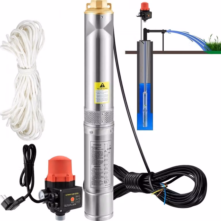 Pompa per pozzi profondi 750W - Pompa per pozzi con 105L/min - Pompa sommergibile fino a max. 62m di prevalenza - Pompa per tubi 230V 50Hz Pompa per sabbia IP68 - Pompa per acqua - 11 stadi di girante - Ideale per l'irrigazione o l'approvvigionamento idri