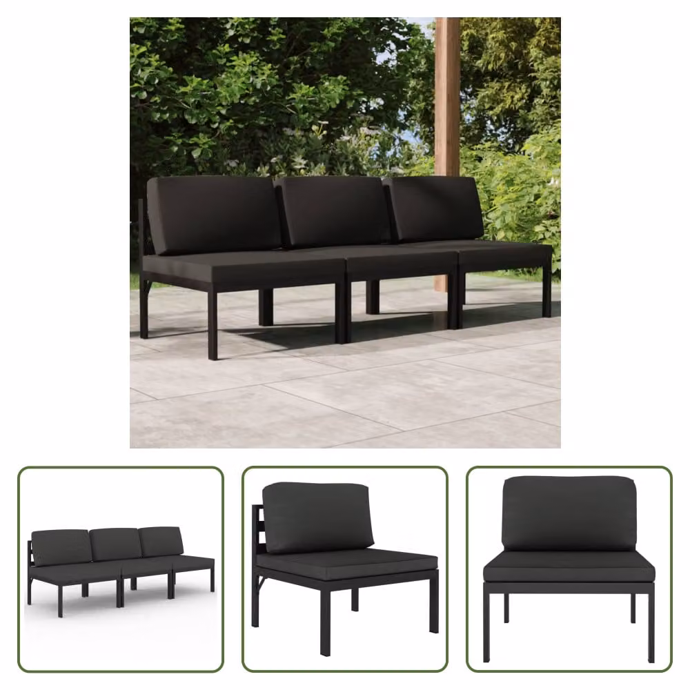 The Living Store divano da giardino 3 posti con cuscini alluminio antracite