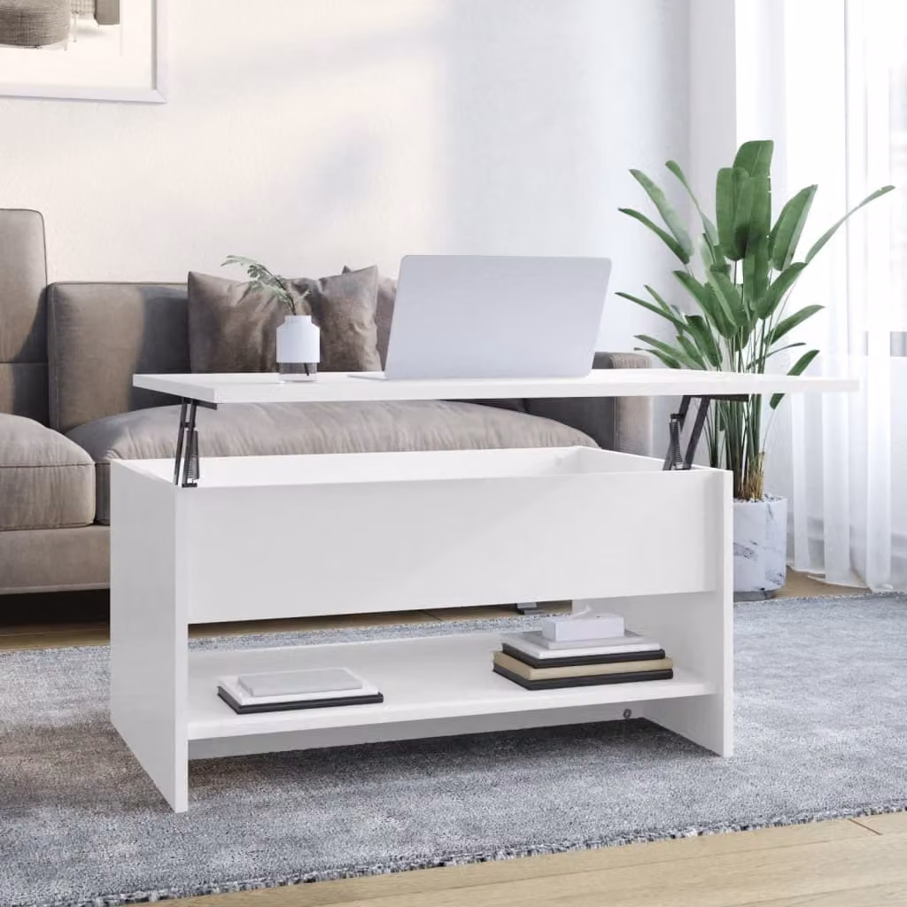 The Living Store Tavolino da salotto bianco lucido 80x50x40 cm in materiale ligneo