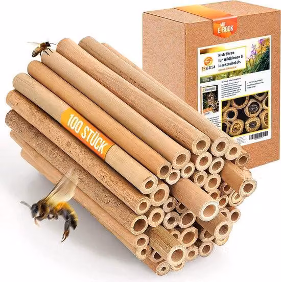 Cannucce in bambù Unyqoos® per nidi di insetti, 14 cm, 100 pezzi – resistenti alle intemperie, senza bordi taglienti, materiale di riempimento per api selvatiche