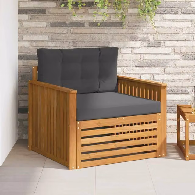 Divano da esterno moderno in legno di acacia massello e poliestere per giardino e terrazza, disponibile nei colori marrone, antracite e grigio – 1