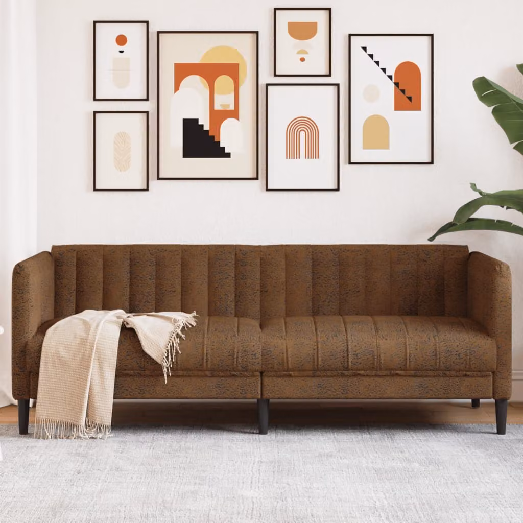 vidaXL Divano a 3 Posti Moderno in Similpelle Marrone con Struttura in Legno e Schiuma L/P/H: 193 x 76,5 x 74,5 cm