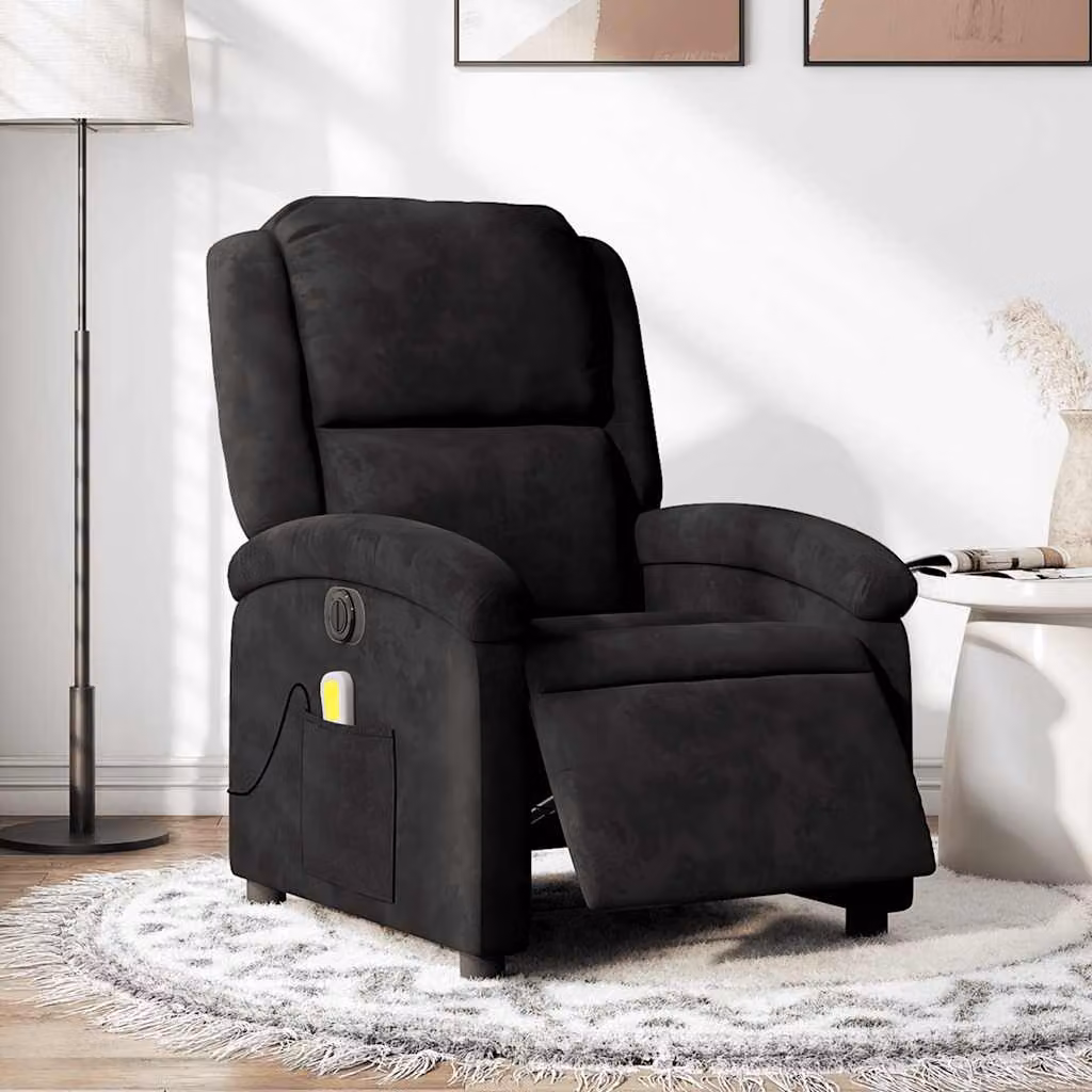 vidaXL Poltrona Massaggiante Reclinabile Elettrica in Velluto Nero – 1