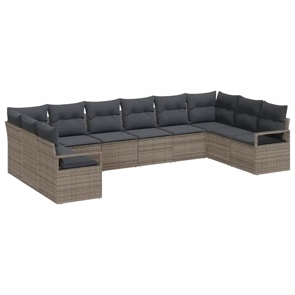 Set Divano da Giardino a L vidaXL 10 Pezzi in Polyrattan Grigio con Cuscini e Struttura in Acciaio – 2
