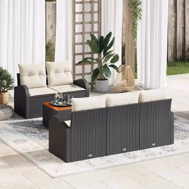 Set Divano da Giardino 6 pz Nero e Crema polyrattan 3356185