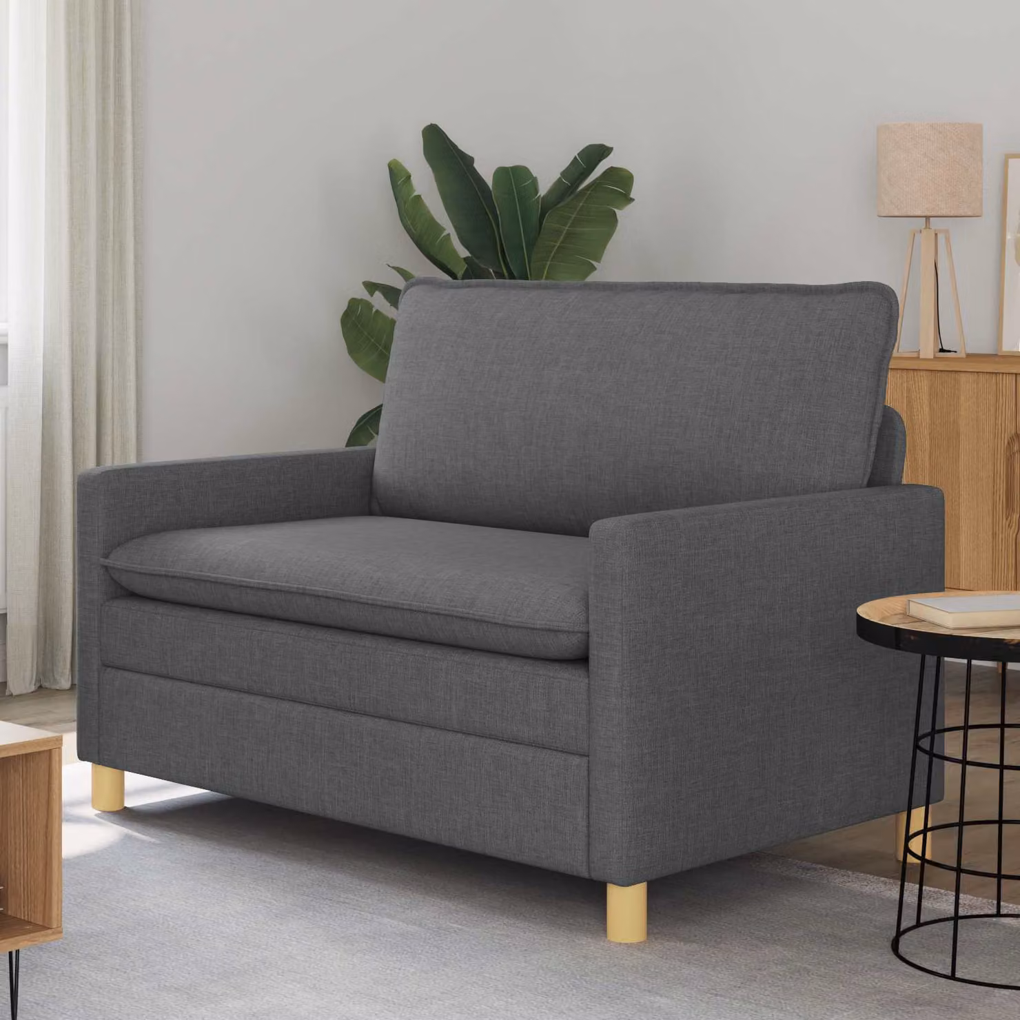 Divano 2 posti vidaXL in tessuto grigio con struttura in metallo L: 126 cm, P: 81 cm, H: 87,5 cm