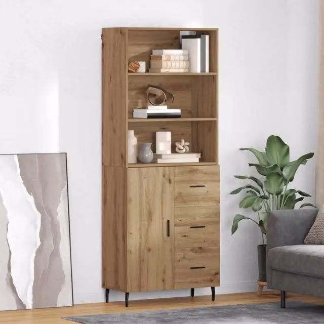 Credenza con Cassetto-Buffet-Armadio da cucina Rovere artigianale 69,5 x 34 x 180 cm 619849