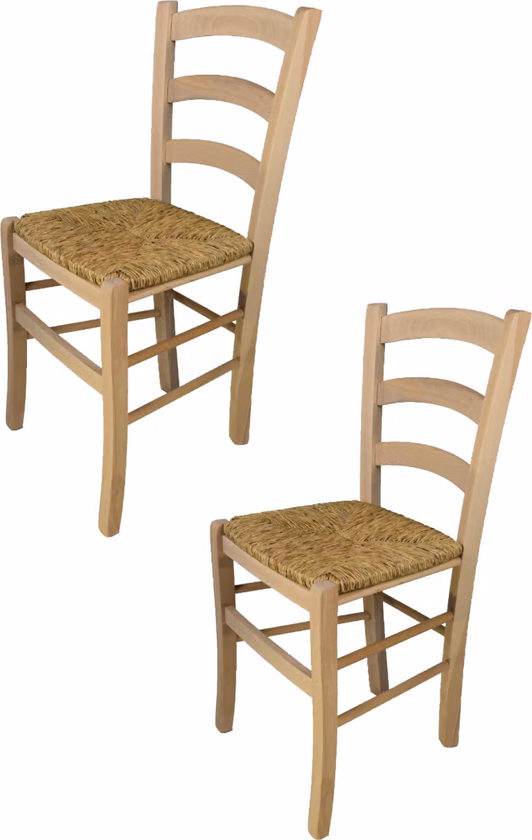 t m c s Tommychairs - Set di 2 sedie VENEZIA per cucina e sala da pranzo, struttura robusta in legno di faggio lucidato, non trattato e naturale al 100%, seduta in vera paglia
