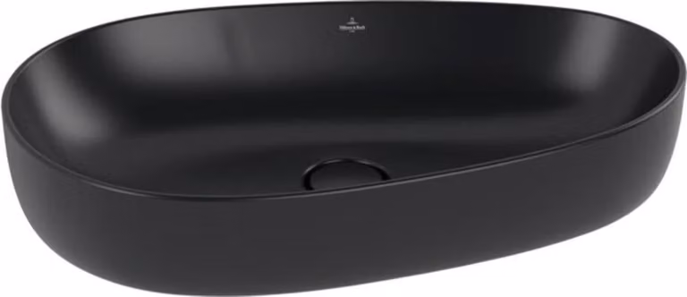 V&B Lavabo da appoggio ANTAO 65x40cm, asimmetrico, senza bacinella, nero puro C-plus