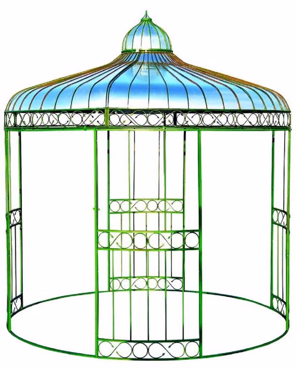 Casa Padrino Padiglione da giardino in stile liberty verde / argento Ø 320 x H. 350 cm - Padiglione rotondo in ferro battuto con tetto in lamiera zincata - Accessori per giardino e patio in stile liberty
