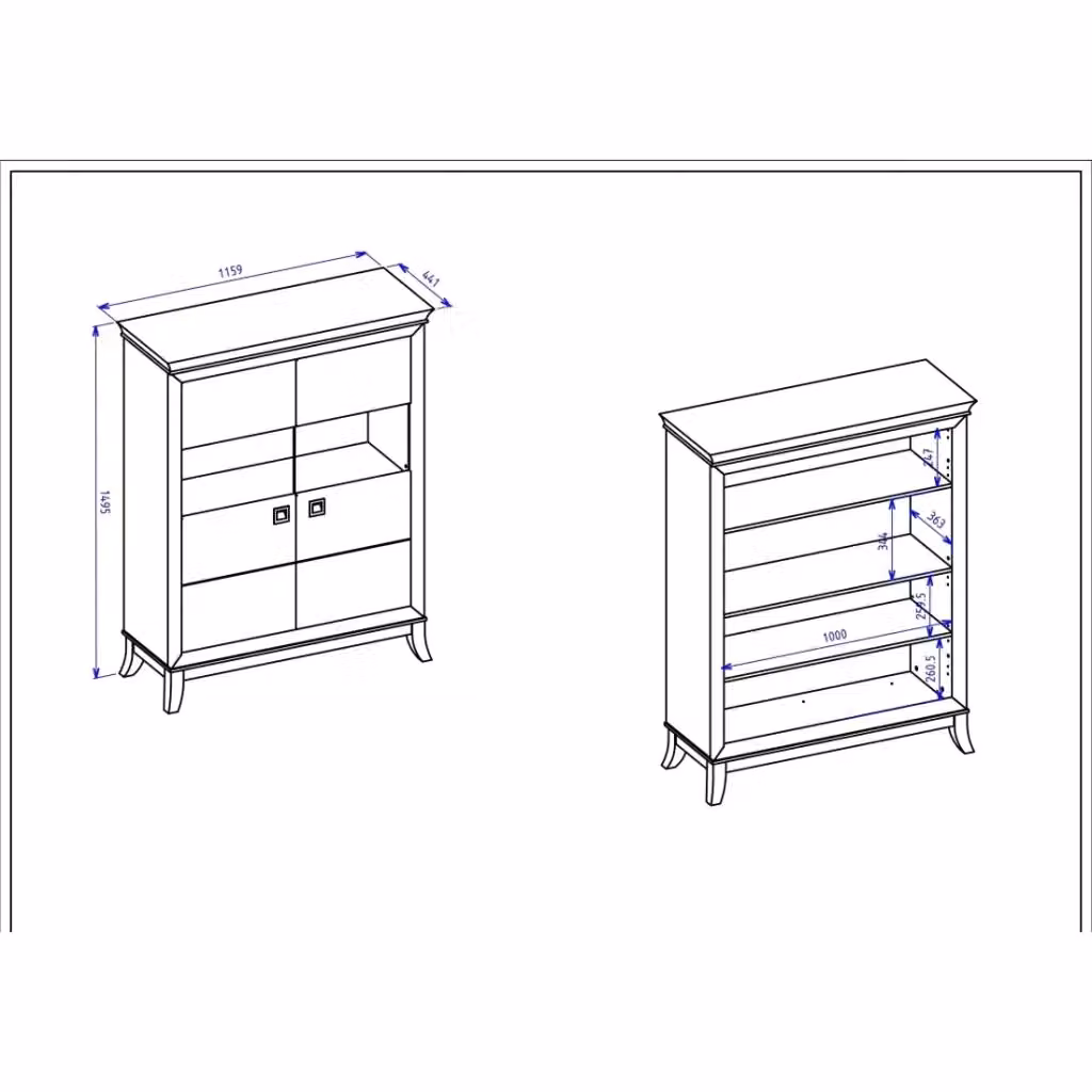 Buffet alto moderno Meublorama con 2 ante per soggiorno, colore grigio e bianco, L: 150 cm, H: 116 cm, P: 44 cm – 2
