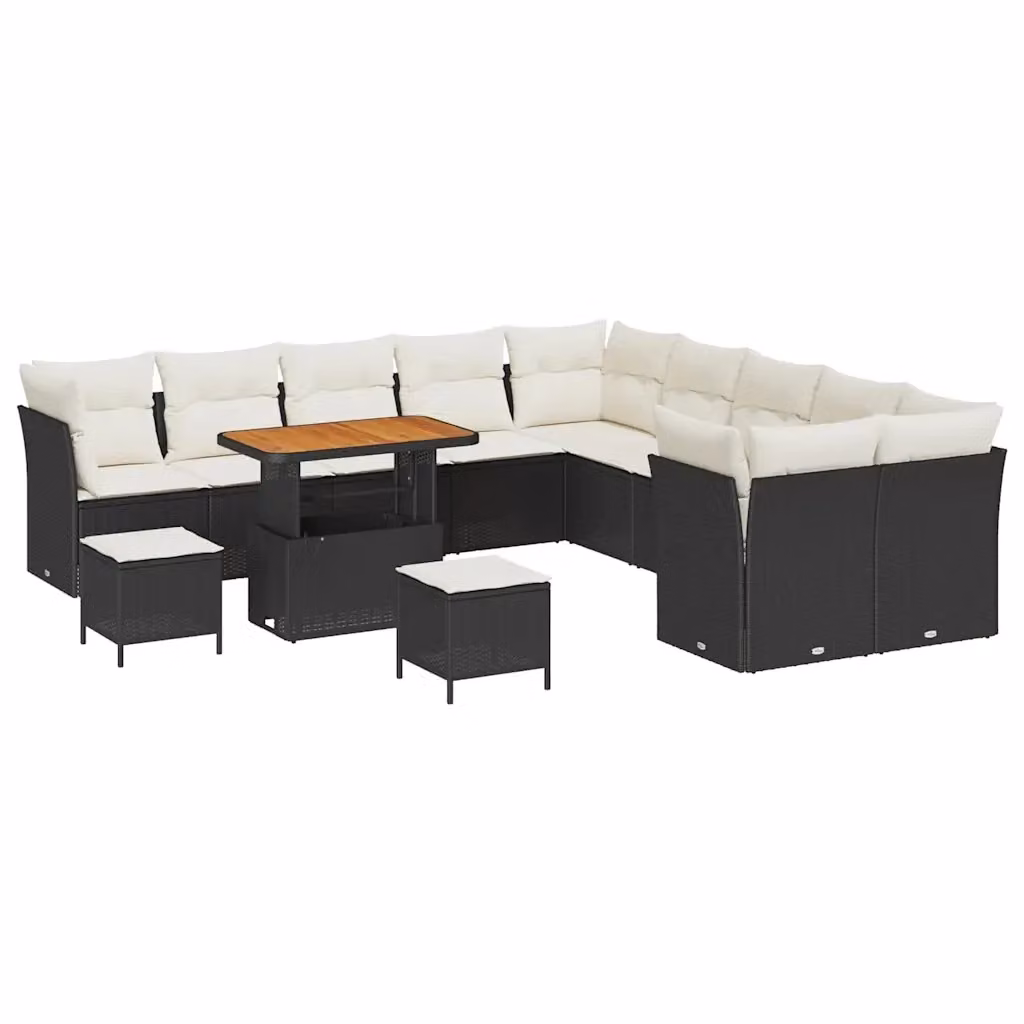 Set Divano da Giardino vidaXL 13 Pezzi a Forma di U con Cuscini Nero e Beige – 2