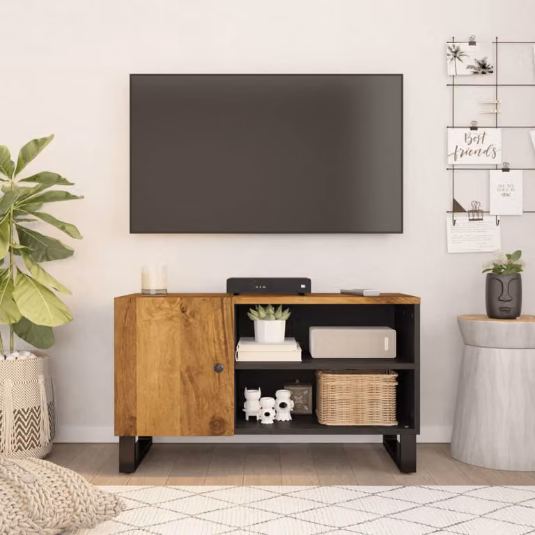 Carrello TV mobile vidaXL in legno di mango e multistrato marrone L 80 cm x P 33 cm x H 46 cm