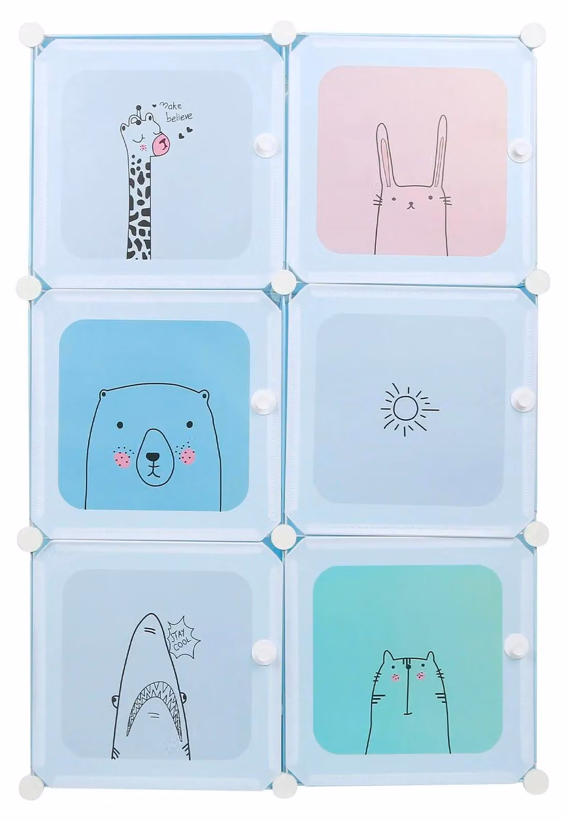 Armadio per bambini - Armadio a cubi in plastica con 6 scomparti - Soluzione per riporre i vestiti nella cameretta - Blu