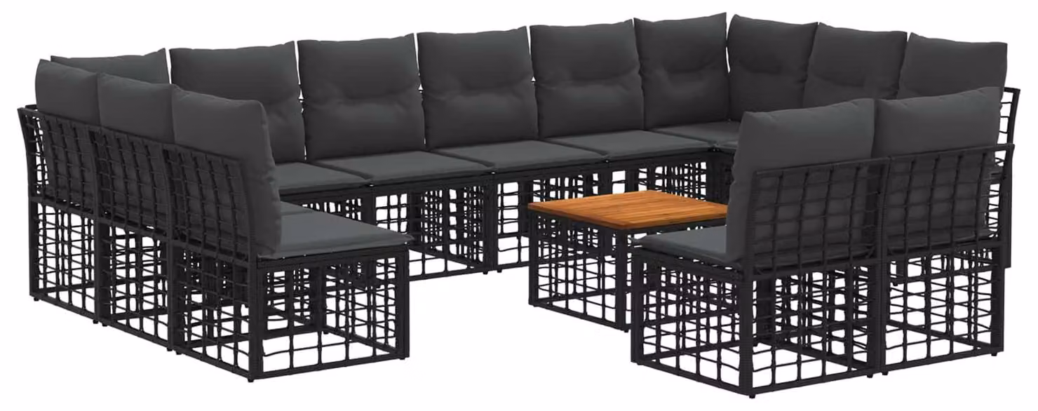 Set di divani da esterno 13 pcs Nero e Grigio scuro Poliestere
