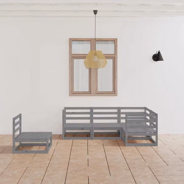 Set Divani da Giardino 5 pz Grigio in Legno Massello di Pino 3075576
