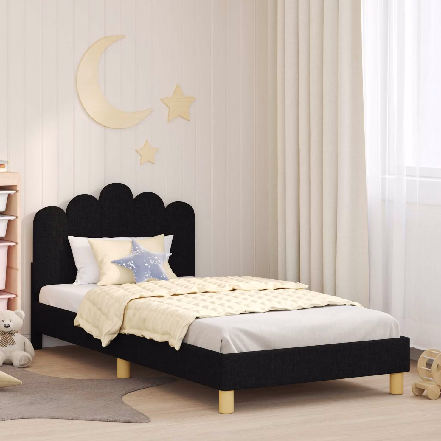 Struttura letto per bambini vidaXL con testata imbottita in tessuto nero, L 90 x P 200 cm