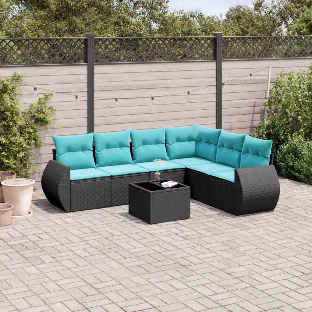 Maison Exclusive - Set di 7 mobili da giardino con cuscini, polyrattan nero