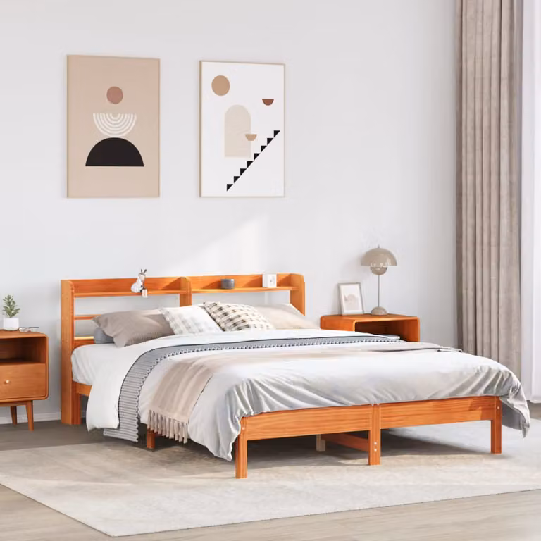 vidaXL Letto in Legno di Pino Rustico Marrone Cera con Scomparti Laterali L/P/H: 150 x 200 cm