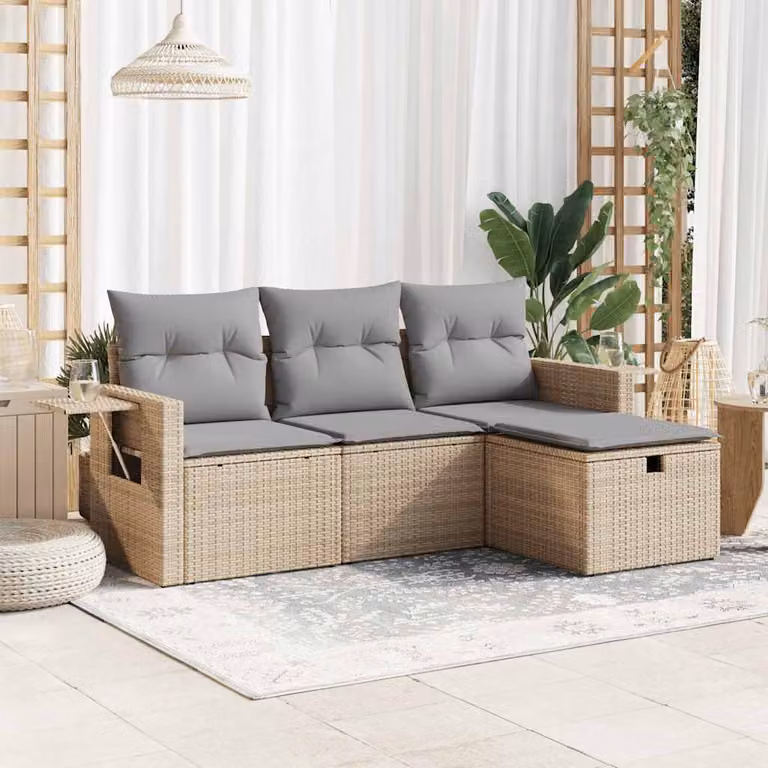 Set Divano da Giardino vidaXL a L in Polyrattan con Cuscini Beige e Struttura in Metallo