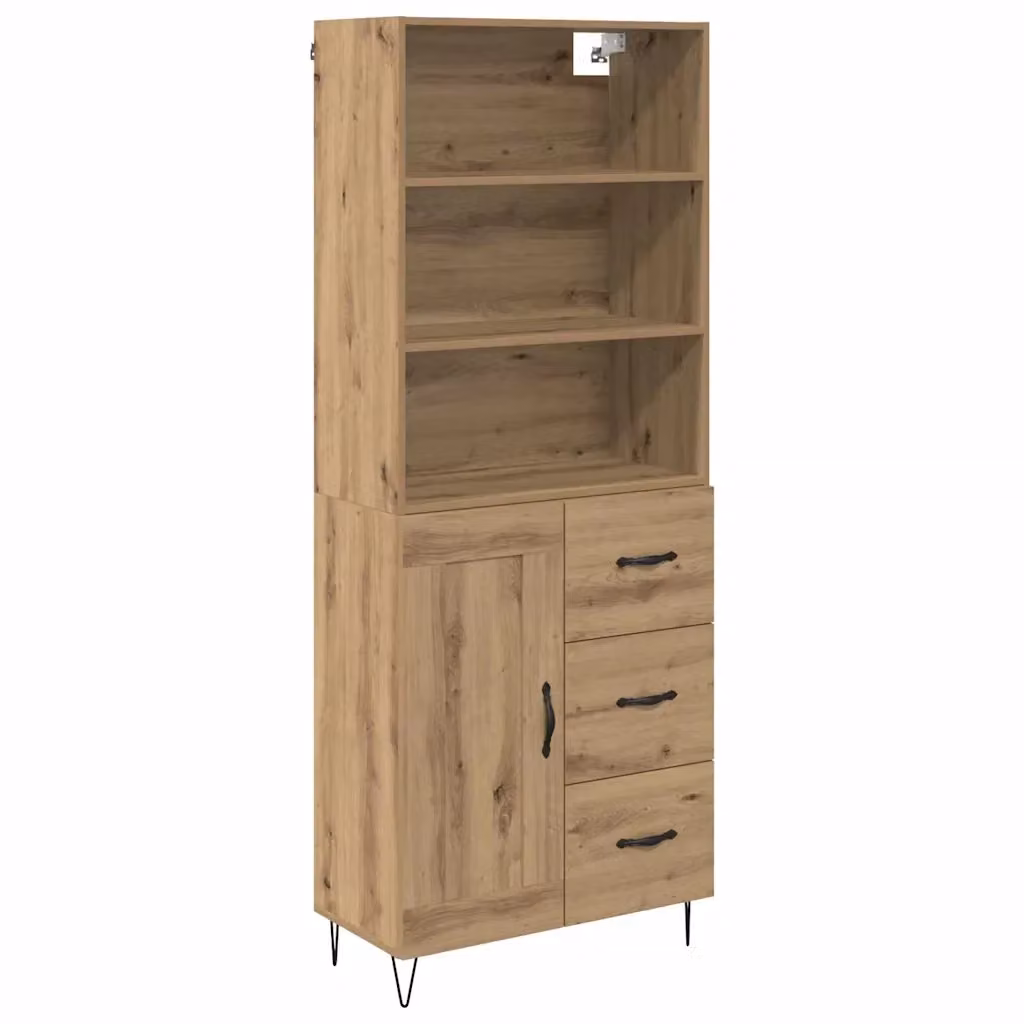 Set di 2 credenze moderne vidaXL in rovere e metallo, colore marrone, L: 69,5 cm, P: 34 cm, H: 180 cm – 2
