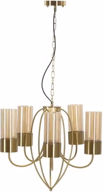 Lampadario Versailles 5 luci in ferro dorato e vetro ambrato O 80 cm