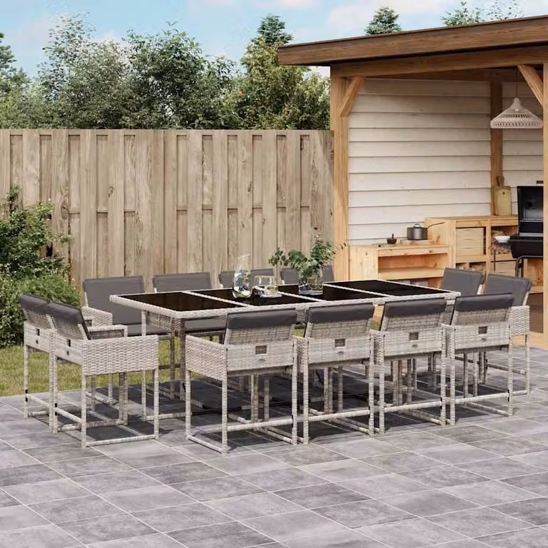 vidaXL Set da Pranzo da Giardino 13pz in Polyrattan Grigio con Piano in Vetro