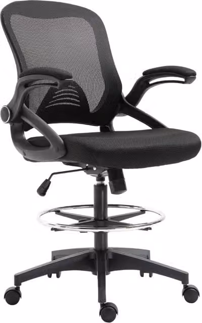 Sedia da Ufficio Traspirante con Braccioli Ribaltabili e Altezza Regolabile 64x60x106-126 cm Nero