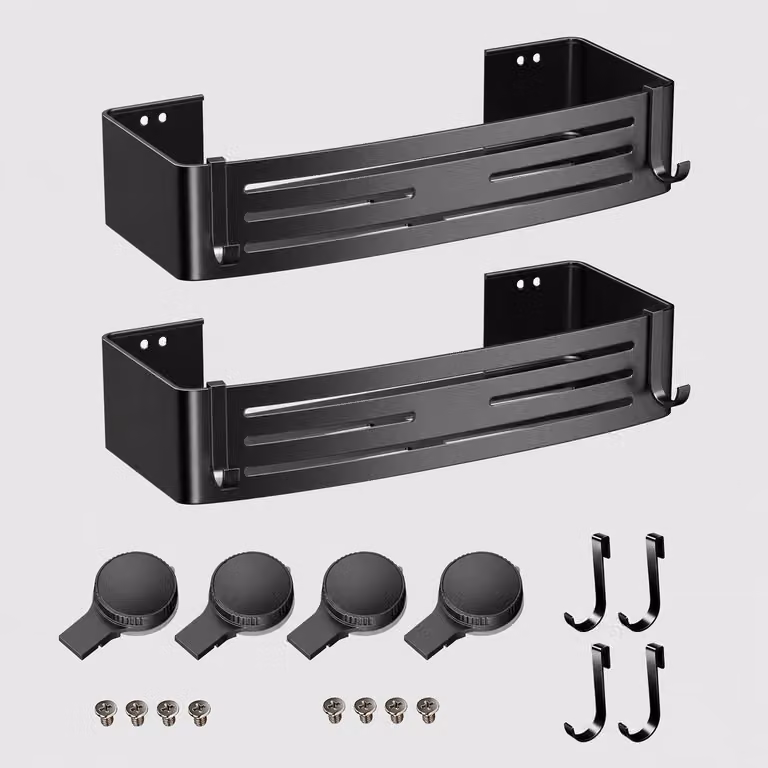 Portaoggetti da doccia con ventose, set da 2, 32,5 cm, mensole da bagno in alluminio senza foratura, organizer da parete removibile per la doccia, colore nero