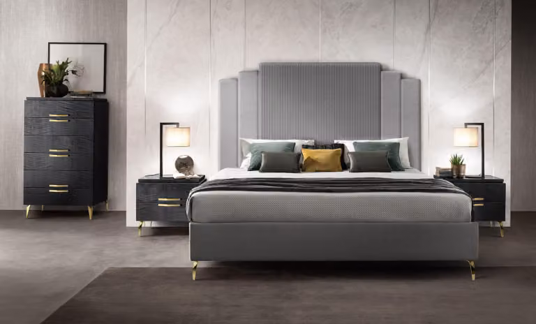 Set camera da letto 4 pezzi (letto + 2 comodini + cassettiera) – Pratico ed elegante