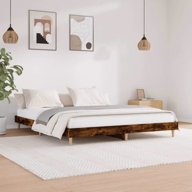 Giroletto vidaXL senza materasso in truciolato e legno, colore Rovere Fumo, L/P/H: 150 x 200 x 20 cm