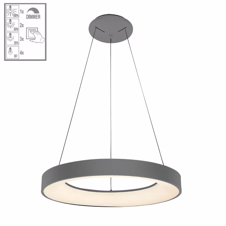 Lampada a sospensione LED GENTIS 40W, 4000K, grigio/bianco opaco, Ø: 48 H: 120 cm, presa LED, dimmerabile in 4 fasi