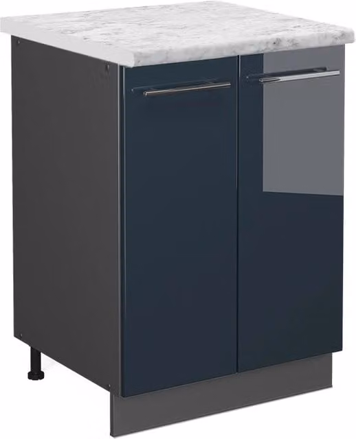 Mobiletto base cucina Fame-Line Blu scuro lucido/Antracite 60 cm, PL Marmo Vicco