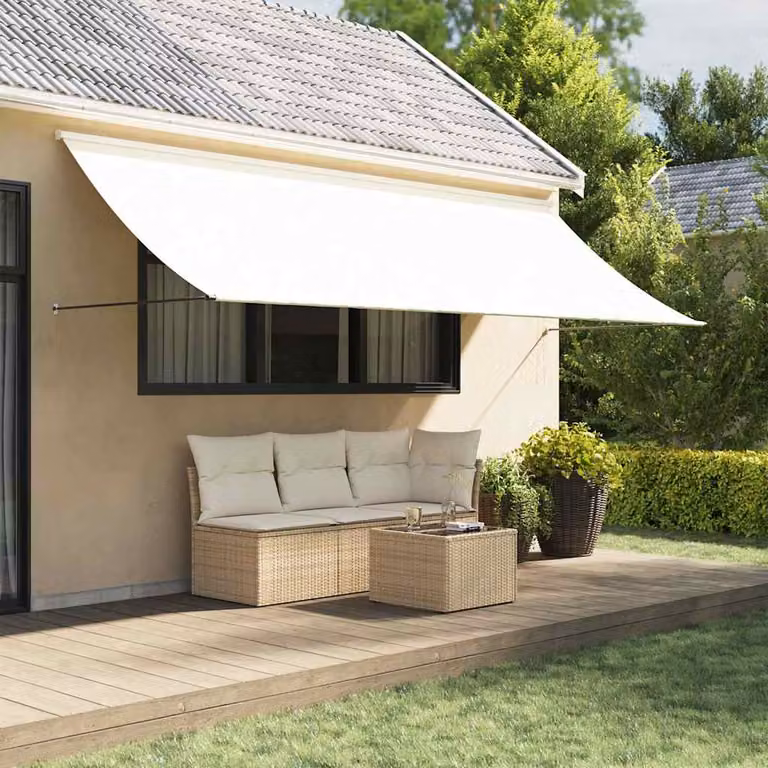 Tenda da Sole Retrattile vidaXL in Tessuto di Poliestere e Acciaio, Crema, L 400 x P 150 cm