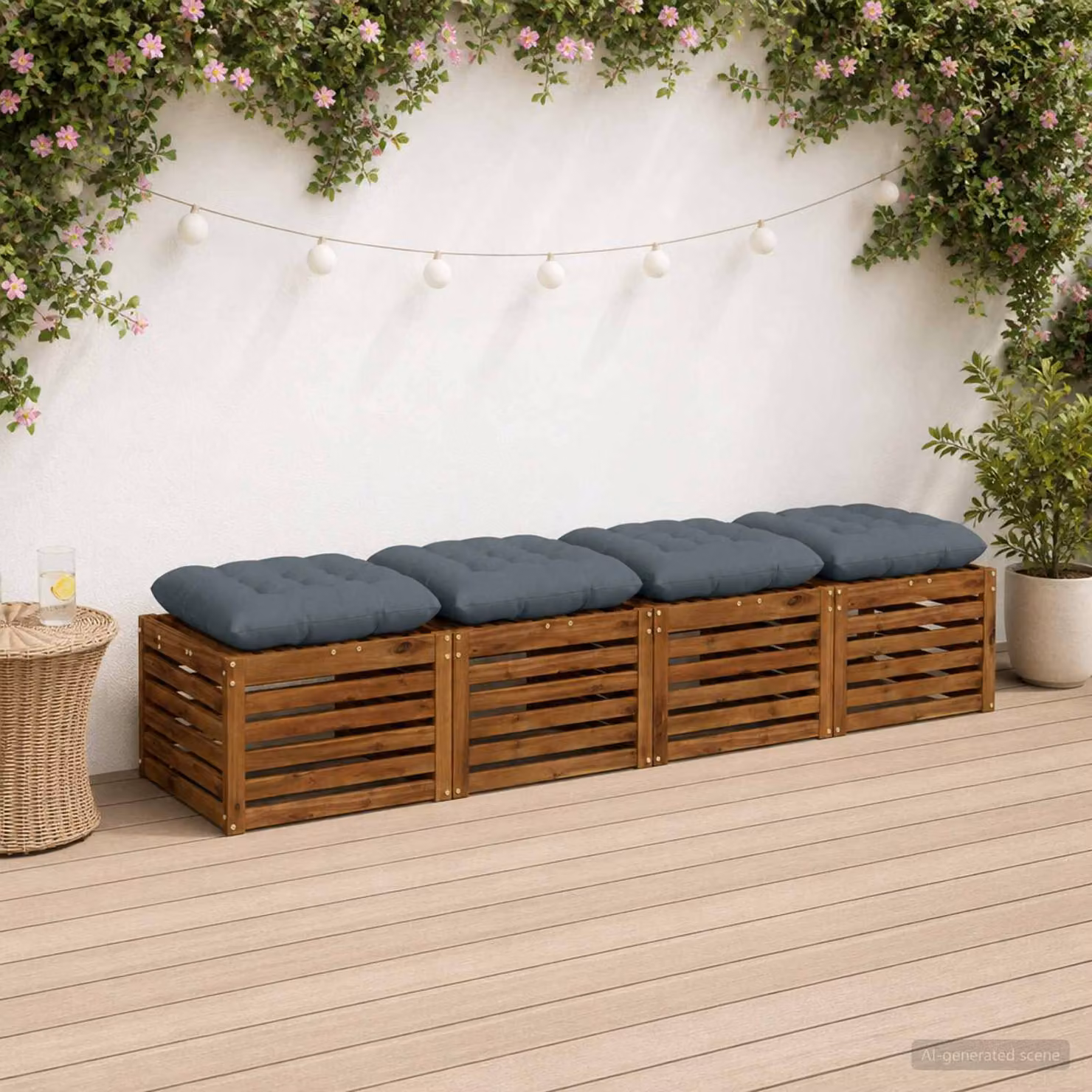 Set di 4 cuscini per seduta vidaXL VIANEN in poliestere blu con rivestimento rimovibile e lavabile
