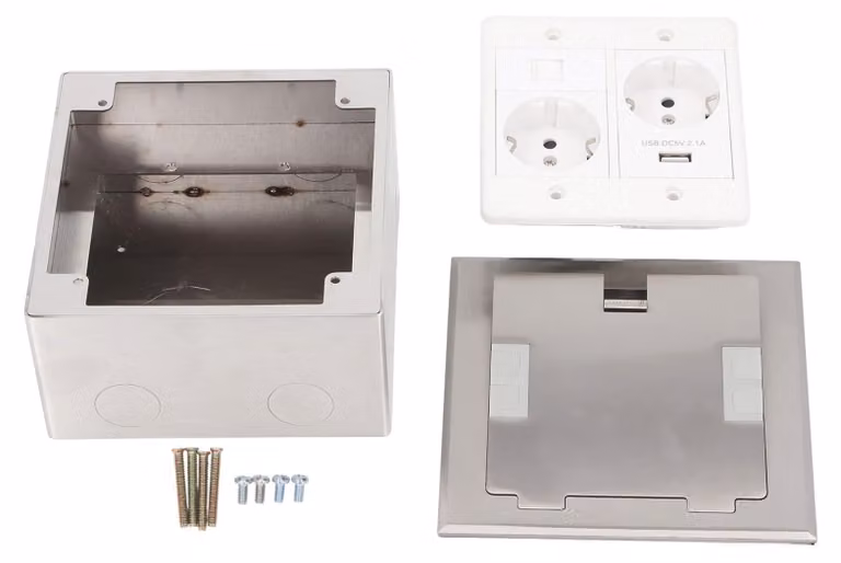 Prese a incasso da pavimento, 2500 W, 16 A, 2 prese, 1 porta USB per computer, alimentazione integrata